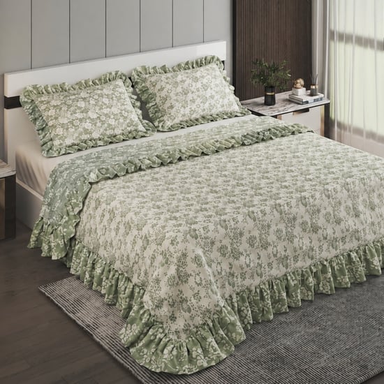 Repose Ira 3Pcs Cotton Floral Print Double Bed Cover Set