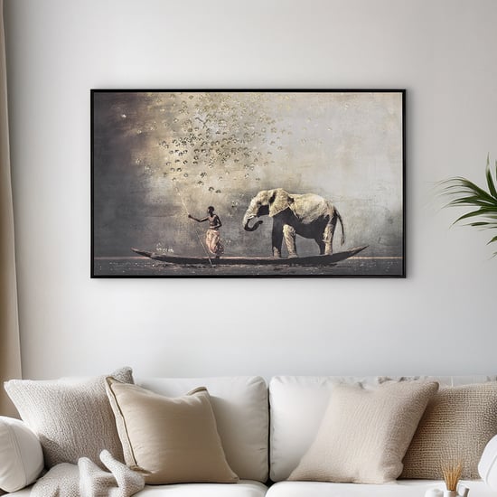 Artistry Cocoa Canvas Elephant on Boat Picture Frame - 100x60cm