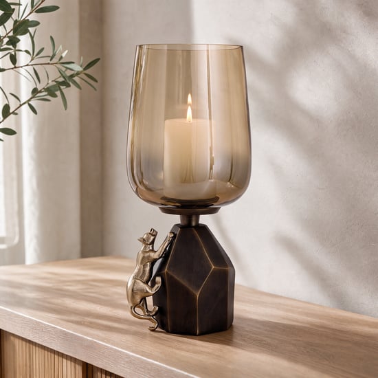 Mineral Panther Glass and Aluminium Hurricane Lantern