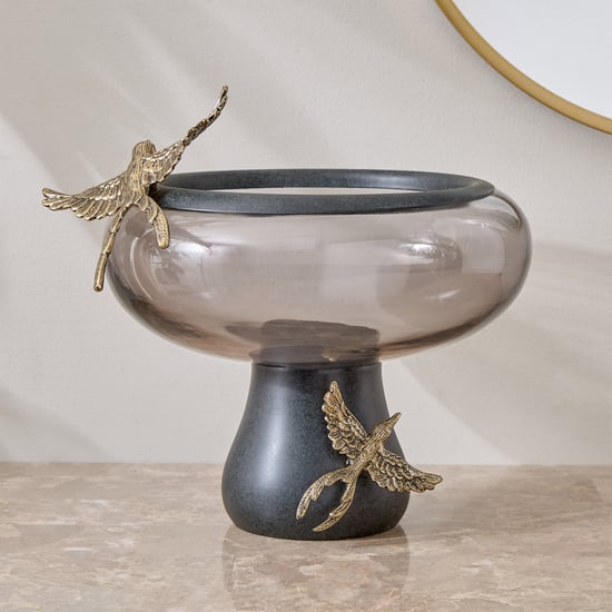 Mineral Drongo Glass Footed Decorative Bowl