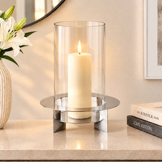 Geo Muse Vector Metal and Glass Hurricane Candle Holder - Large
