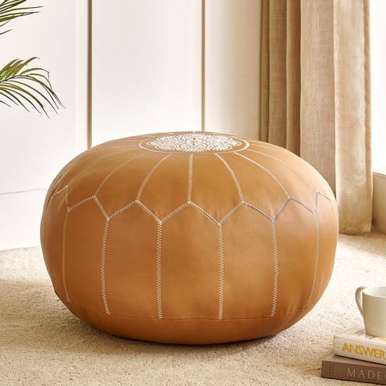 Suede Embroidered Pouffe - 60x20cm