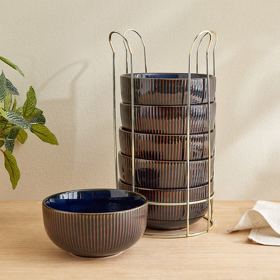 Caraway Somber Set of 6 Stoneware Serving Bowls with Stand - 460ml
