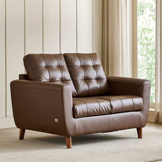 Terry Half Leather 2-Seater Sofa - Brown