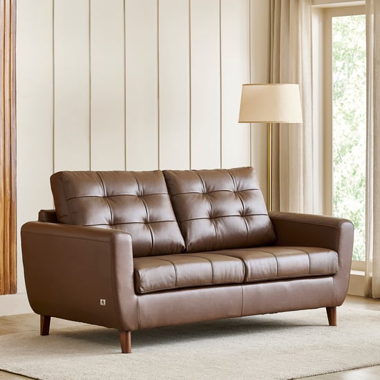 Terry Half Leather 3-Seater Sofa - Brown