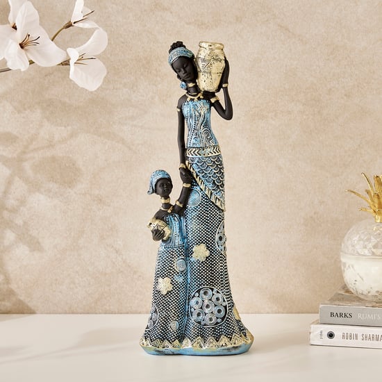 Corsica Jaguar Polyresin Standing African Lady and Child Figurine