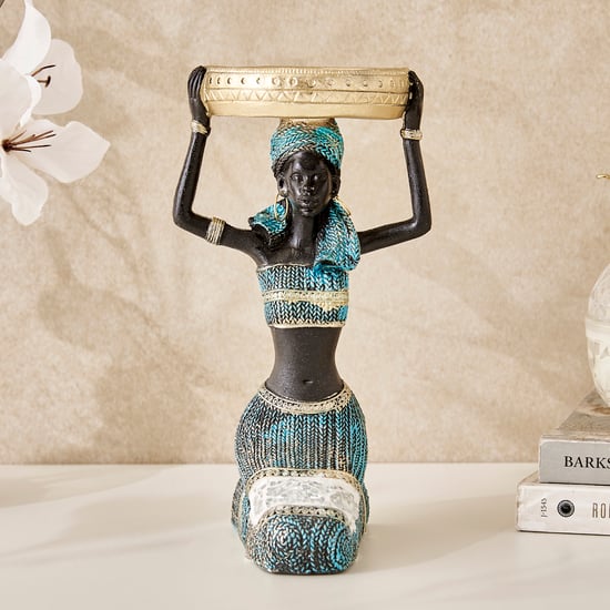 Corsica Jaguar Polyresin African Lady Figurine with T-Light Holder