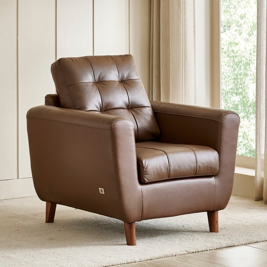 Terry Half Leather 1-Seater Sofa - Brown