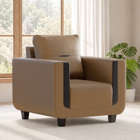 Berry Half Leather 1-Seater Sofa - Tan