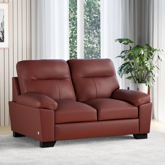 Winchester Half Leather 2-Seater Sofa - Burgundy