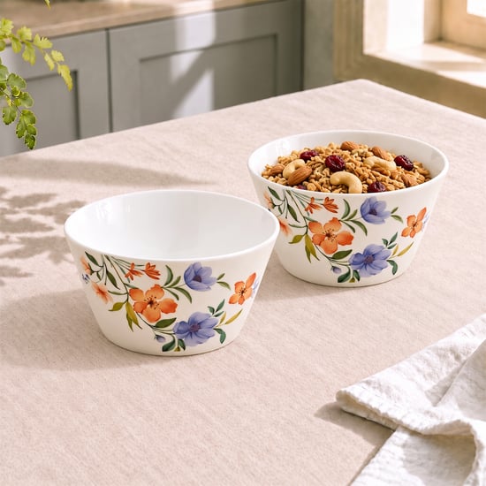 Mandarin Mystic Garden Viola Set of 2 Bone China Floral Print Snack Bowls - 470ml