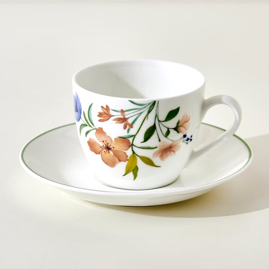 Mandarin Mystic Garden Viola Set of 6 Bone China Floral Print Cups and Saucers - 210ml