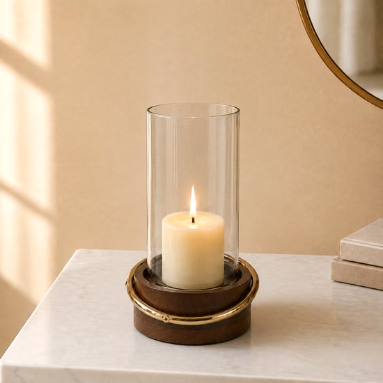 Nuqta Wooden Hurricane Candle Holder with Ring