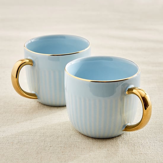 Corsica Dove Set of 2 Porcelain Ribbed Coffee Mugs - 330ml