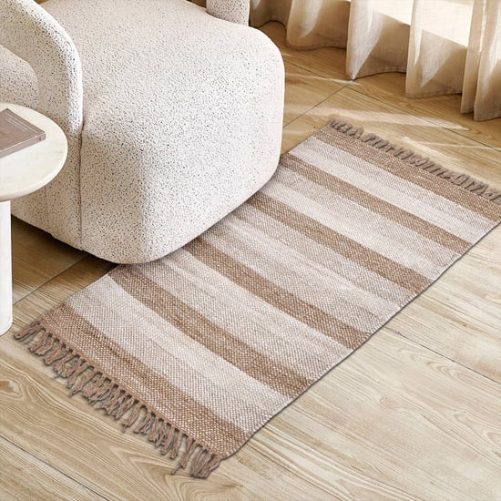 Crimson Striped Chennile Woven Dhurrie - 120x70cm