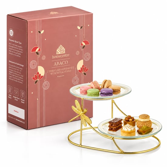 Abaco 2-Tier Glass Snack Serving Platter with Metal Stand