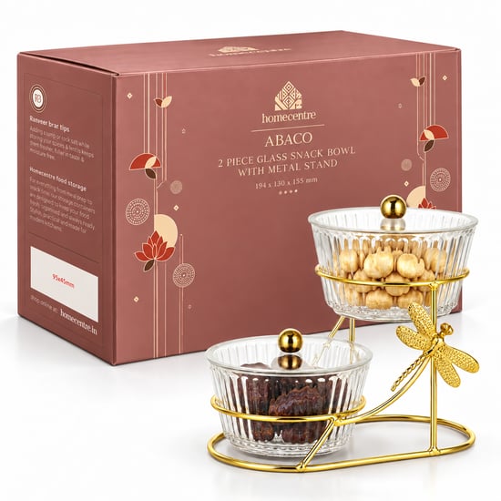 Abaco Set of 2 Glass Snack Bowls with Stand - 300ml