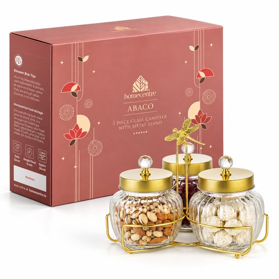 Abaco Dragonfly Set of 3 Glass Canisters with Metal Stand