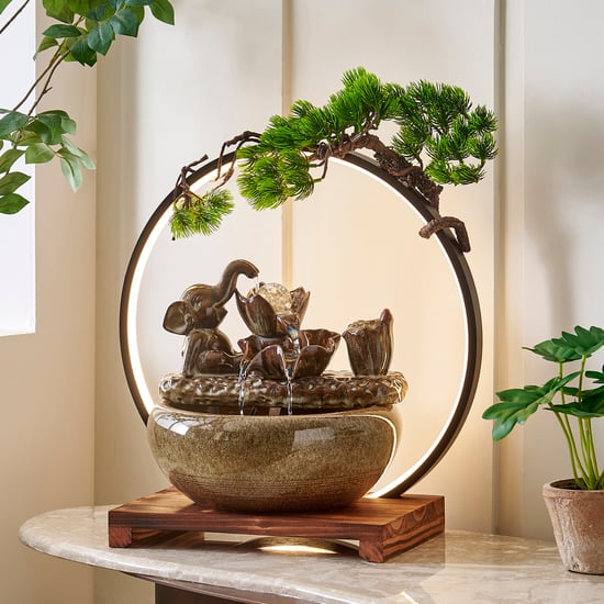 Alpine Glazed Ceramic Elephant Fountain with LED - 40x27x41cm