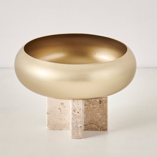 Stoneage Travis Metal Decorative Bowl with Marble Base - Small
