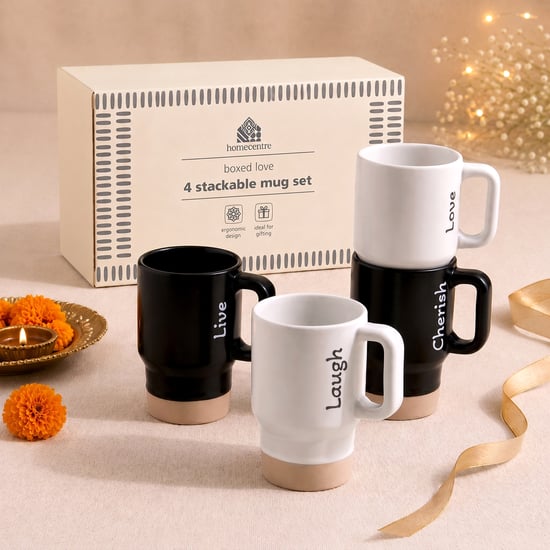 Boxed Love Set of 4 Porcelain Printed Stackable Mugs - 150ml