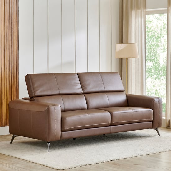 Clarissa Half Leather 3-Seater Sofa with Adjustable Headrest - Brown