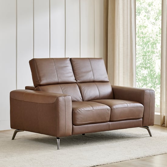 Clarissa Half Leather 2-Seater Sofa with Adjustable Headrest - Brown