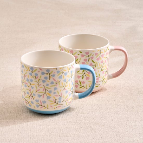 Blooming Allover Set of 2 Bone China Floral Print Mugs - 380ml