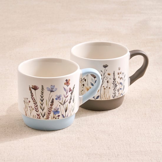 Blooming Stack Set of 2 Bone China Floral Print Mugs - 295ml