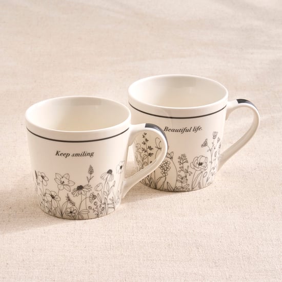 Blooming Beautiful Life Set of 2 Bone China Floral Print Mugs - 400ml