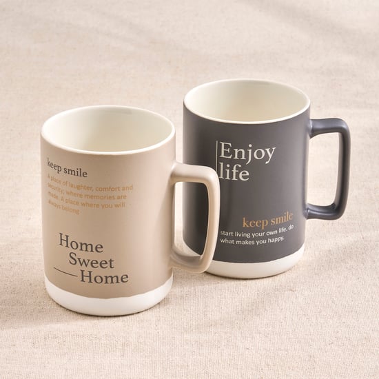 Musing Enjoy Life Set of 2 Bone China Printed Mugs - 395ml