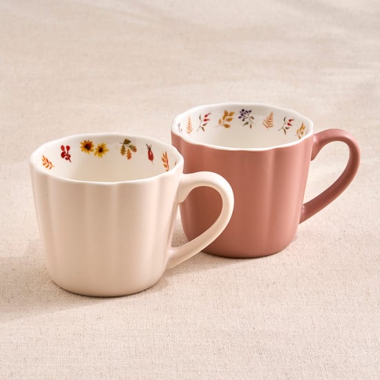 Blooming Scallop Autumn Set of 2 Bone China Mugs - 360ml