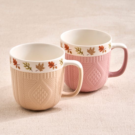 Blooming Embossed Autumn Set of 2 Bone China Printed Mugs - 335ml