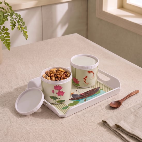 Koi Pond Set of 4 Melamine Printed Jars with Tray - 200ml