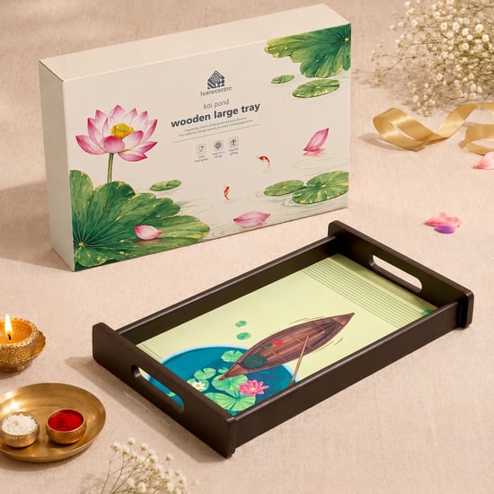 Koi Pond Wooden Printed Serving Tray - 41x25.5x5cm