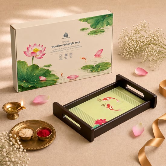 Koi Pond Wooden Printed Serving Tray - 30.5x20.5x5.5cm
