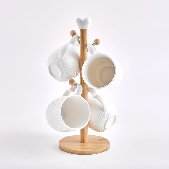 Natural Edit Set of 4 Porcelain Mugs with Stand - 320ml