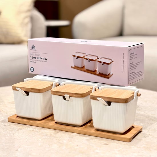 Buy Natural Edit Set of 3 Porcelain Spice Jars with Tray and
