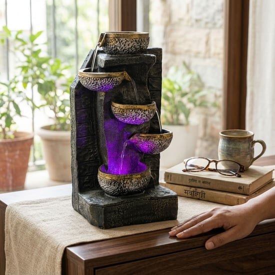VEDAS Polyresin Cascade LED Water Fountain - 25x23x64cm