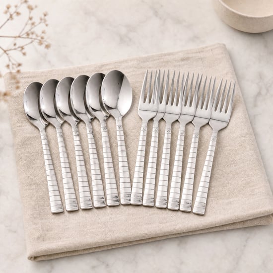 Glister Ashton Ribs Set of 12 Stainless Steel Dinner Spoons and Fork Set