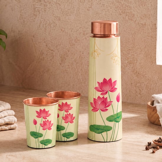 Infinity Rakhi 3Pcs Copper Water Bottle with Tumbler Set