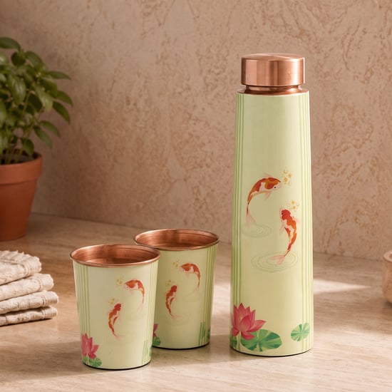 Infinity Rakhi 3Pcs Copper Water Bottle with Tumbler Set