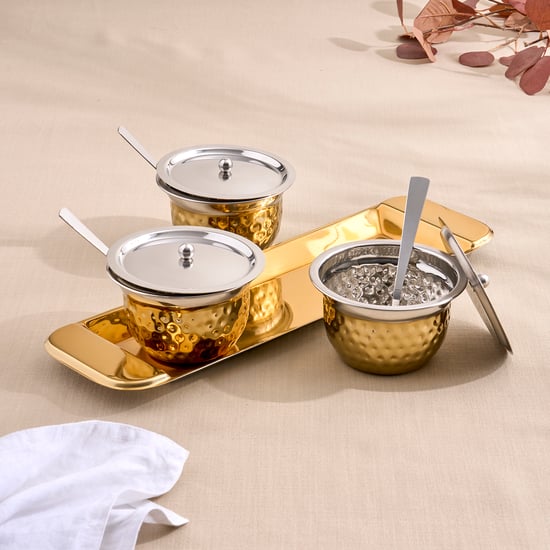 Shale Primo Set of 3 Stainless Steel Snack Bowls with Spoons and Tray - 40x11.5cm
