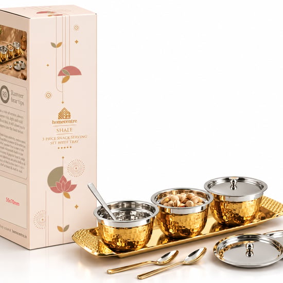 Shale Primo Set of 3 Stainless Steel Snack Bowls with Spoons and Tray - 40x11.5cm