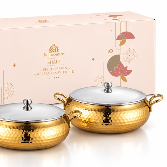 Shale Primo Set of 2 Stainless Steel Belly Casseroles with Lids