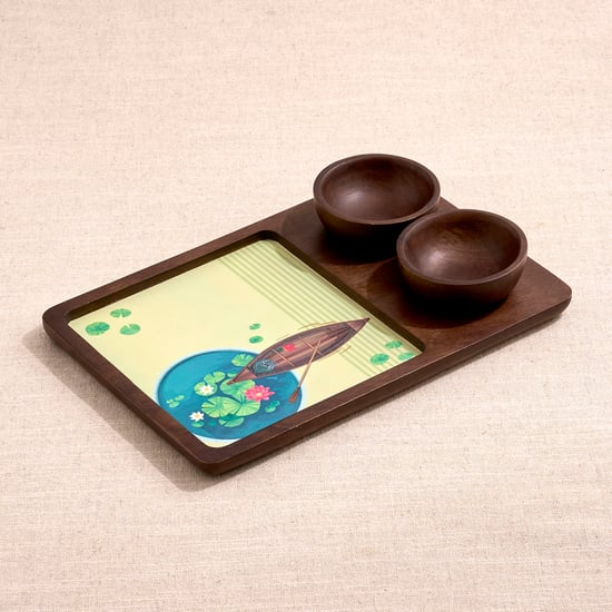 Koi Pond Wooden Chip and Dip Platter