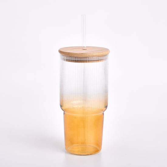 Infinity Festive Quench Borosilicate Glass Tumbler with Bamboo Lid and Straw - 750ml