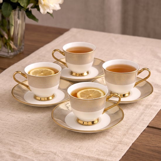 Ebony Set of 4 Bone China Printed Cups and Saucers -150ml