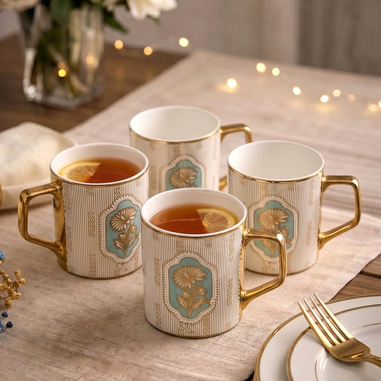 Mandarin Iris Set of 4 Bone China Floral Print Mugs - 230ml