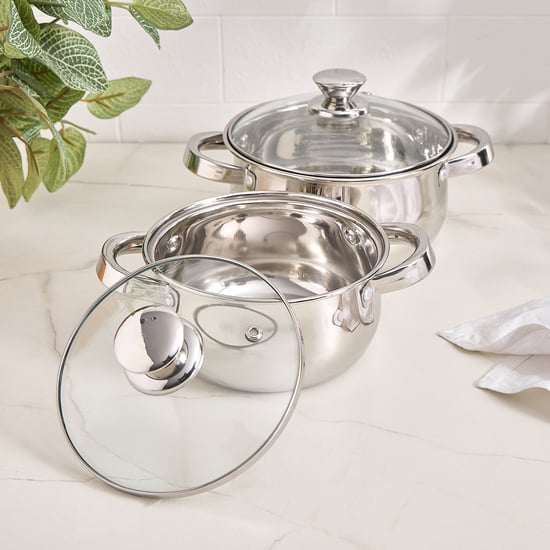 Corsica Belly Set of 2 Stainless Steel Cook N Serve Casseroles with Lids